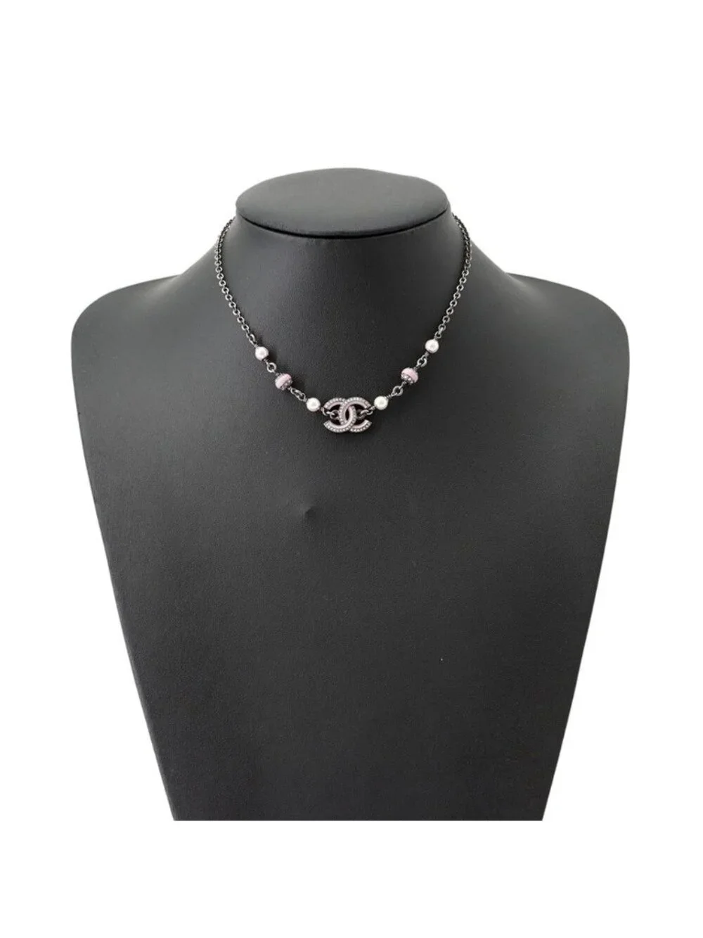 Chanel Necklace CC Logo Faux Pearl Rhinestone